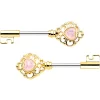 1/2 White Faux Opal Gold Tone Heart Key Barbell Nipple Ring Set