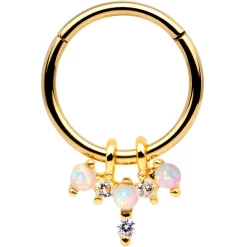 16 Gauge 5/16 White Synthetic Opal Gold Tone Hinged Segment Ring