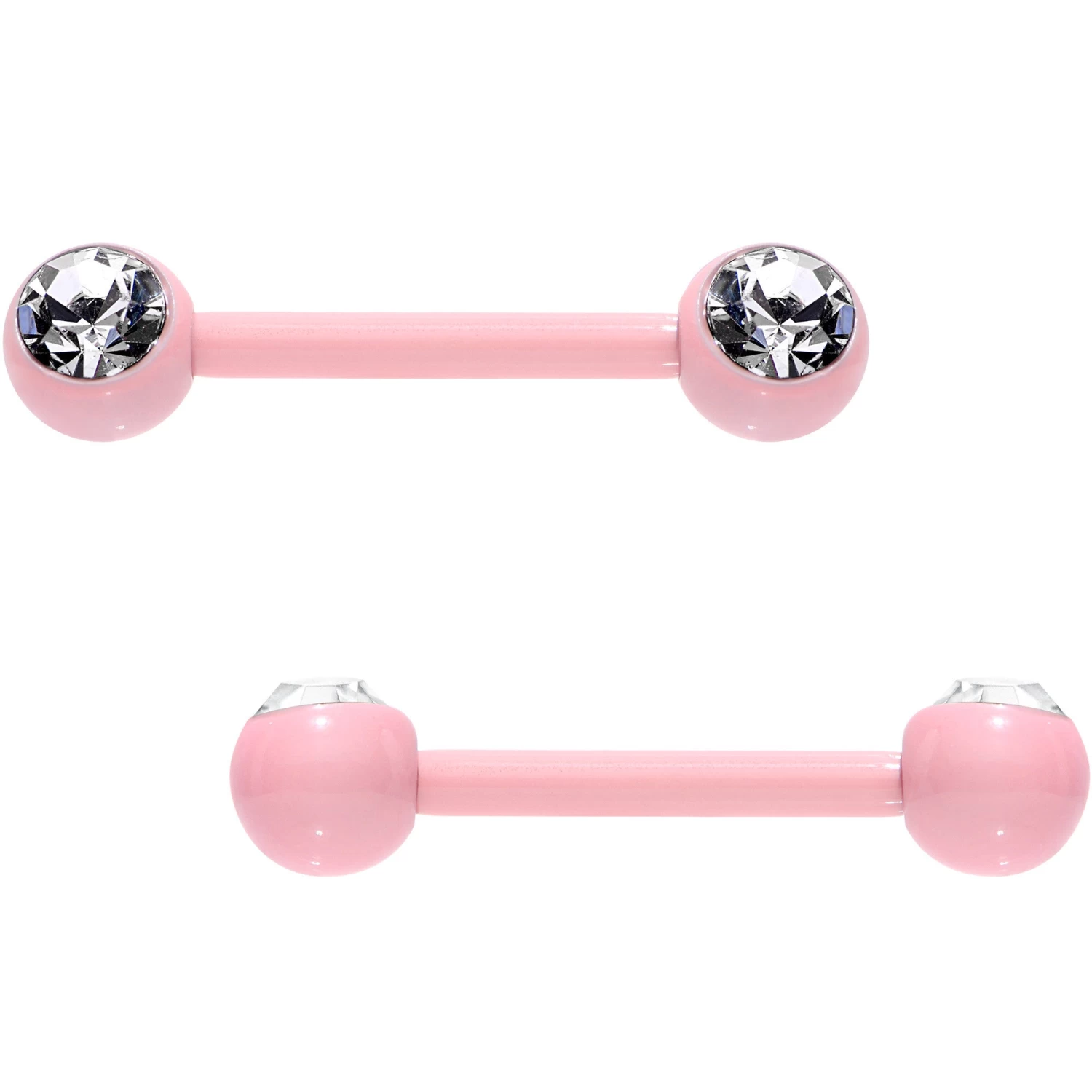 14 Gauge 1/2 Clear Gem Pink Ceramic Steel Barbell Nipple Ring Set 2 14 Gauge 1/2 Clear Gem Pink Ceramic Steel Barbell Nipple Ring Set - Image 2