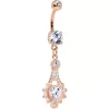 Clear CZ Gem Rose Gold Plated Elegant Embellishment Dangle Belly Ring