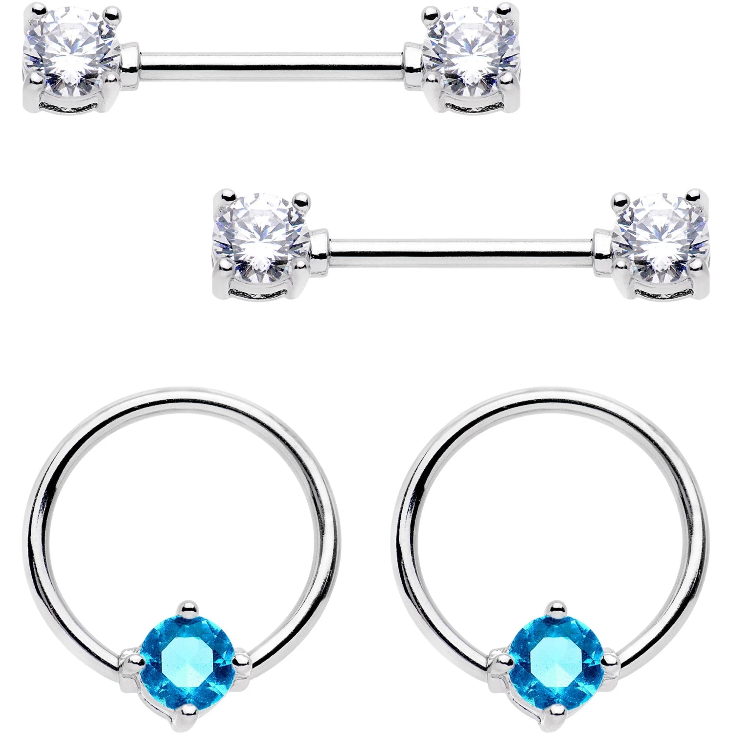 14 Gauge 5/8 Clear Aqua Gem Captive Ring Barbell Nipple Ring Set 1 14 Gauge 5/8 Clear Aqua Gem Captive Ring Barbell Nipple Ring Set