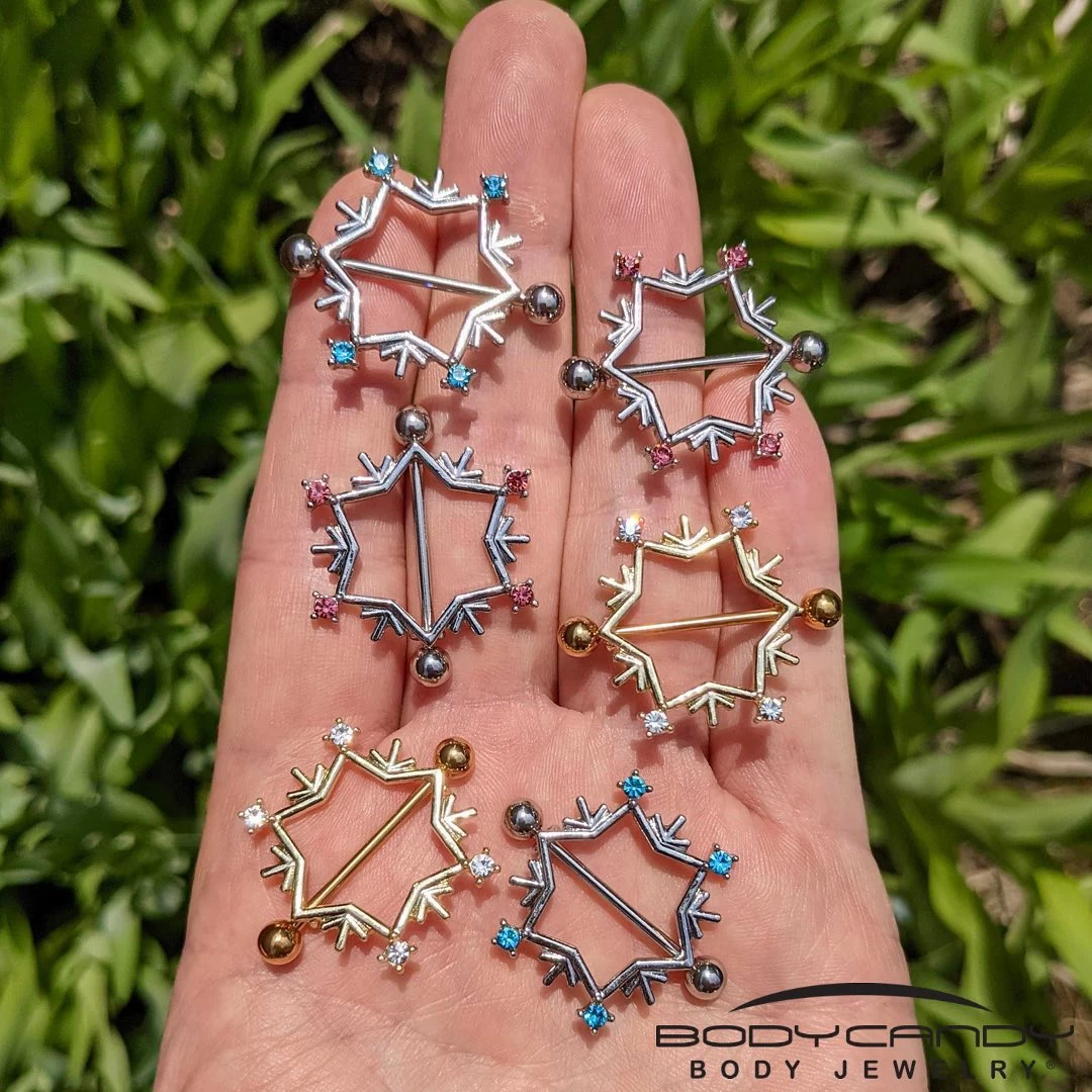 Gaby 14 Gauge 3/4 Aqua Gem Snowflake Christmas Nipple Shield Set 2 Gaby 14 Gauge 3/4 Aqua Gem Snowflake Christmas Nipple Shield Set - Image 2