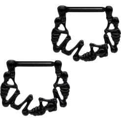 Gaby 14 Gauge 3/8 Black Anodized Skeleton Parade Nipple Clicker Set