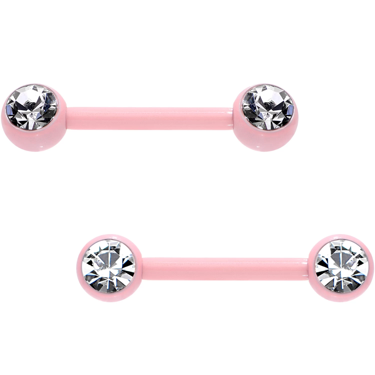 14 Gauge 1/2 Clear Gem Pink Ceramic Steel Barbell Nipple Ring Set 1 14 Gauge 1/2 Clear Gem Pink Ceramic Steel Barbell Nipple Ring Set