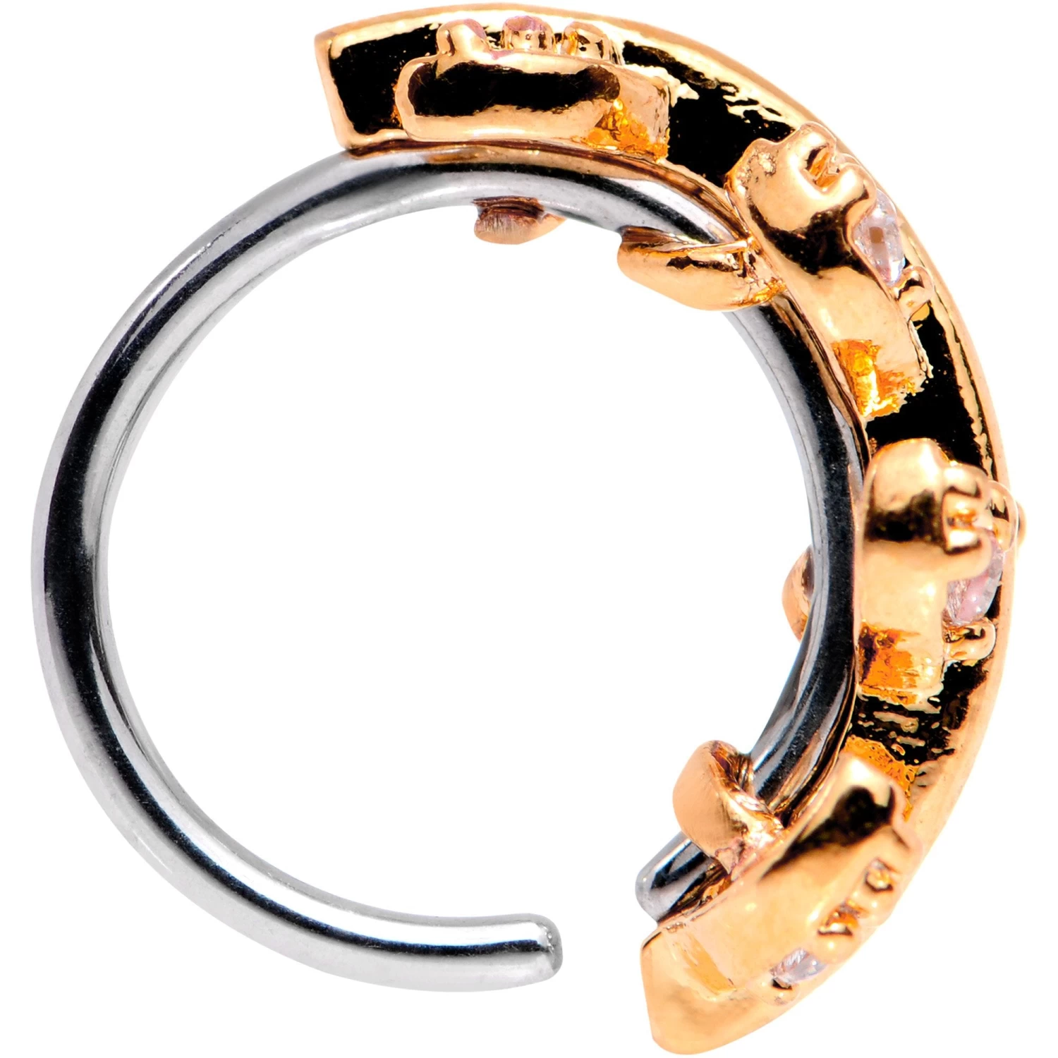 18 Gauge Clear CZ Gem Rose Gold Tone Leafy Seamless Circular Ring 3 18 Gauge Clear CZ Gem Rose Gold Tone Leafy Seamless Circular Ring - Image 3