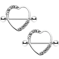Gaby 14 Gauge 3/4 Clear Gem Ring Round My Heart Nipple Shield Set