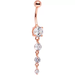 Gaby Clear Gem Rose Gold PVD Stunning Strand Dangle Belly Ring