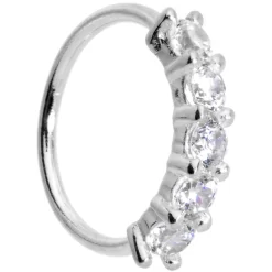 20 Gauge 1/4 Clear CZ Gem 14kt White Gold Seamless Circular Ring