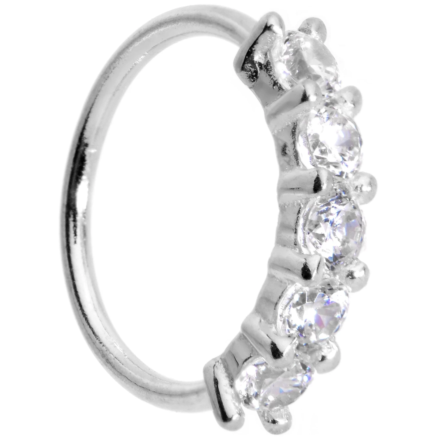 20 Gauge 1/4 Clear CZ Gem 14kt White Gold Seamless Circular Ring 1 20 Gauge 1/4 Clear CZ Gem 14kt White Gold Seamless Circular Ring