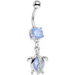 Gaby Aqua Faux Opal Clear Gem Beach Turtle Dangle Belly Ring