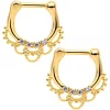 1/4 Clear CZ Gem Gold Tone Anodized Filigree Nipple Clicker Set