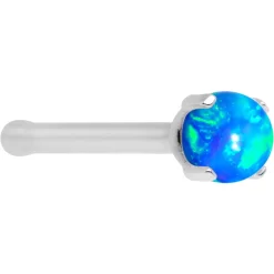 Shine 20 Gauge Blue Faux Opal Pronged Stainless Steel Nose Bone