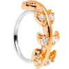 18 Gauge Clear CZ Gem Rose Gold Tone Leafy Seamless Circular Ring