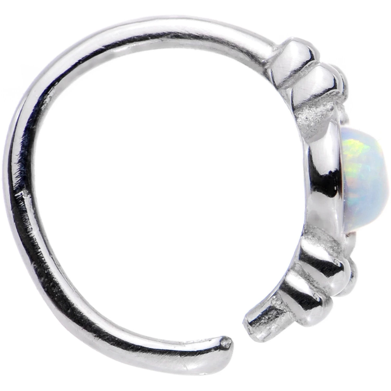 18 Gauge 5/16 White Synthetic Opal Seamless Circular Ring 2 18 Gauge 5/16 White Synthetic Opal Seamless Circular Ring - Image 2
