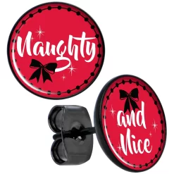 Red Holiday Naught Nice Black Stud Earrings