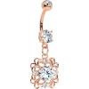 Clear CZ Gem Rose Gold Plated Steel Blooming Flower Dangle Belly Ring