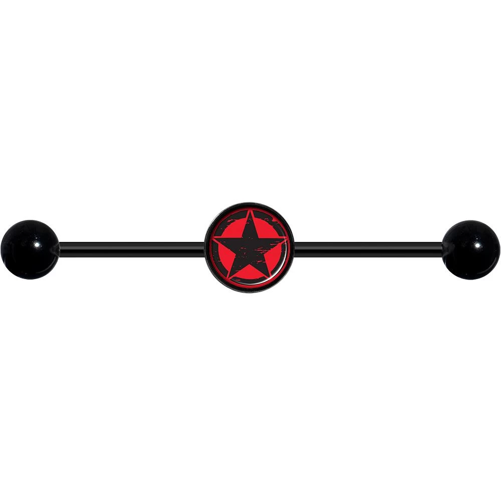 14 Gauge Black Red Distressed Star Black Industrial Barbell 37mm 4 14 Gauge Black Red Distressed Star Black Industrial Barbell 37mm - Image 4