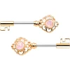 1/2 Pink Faux Opal Gold Tone Heart Key Barbell Nipple Ring Set
