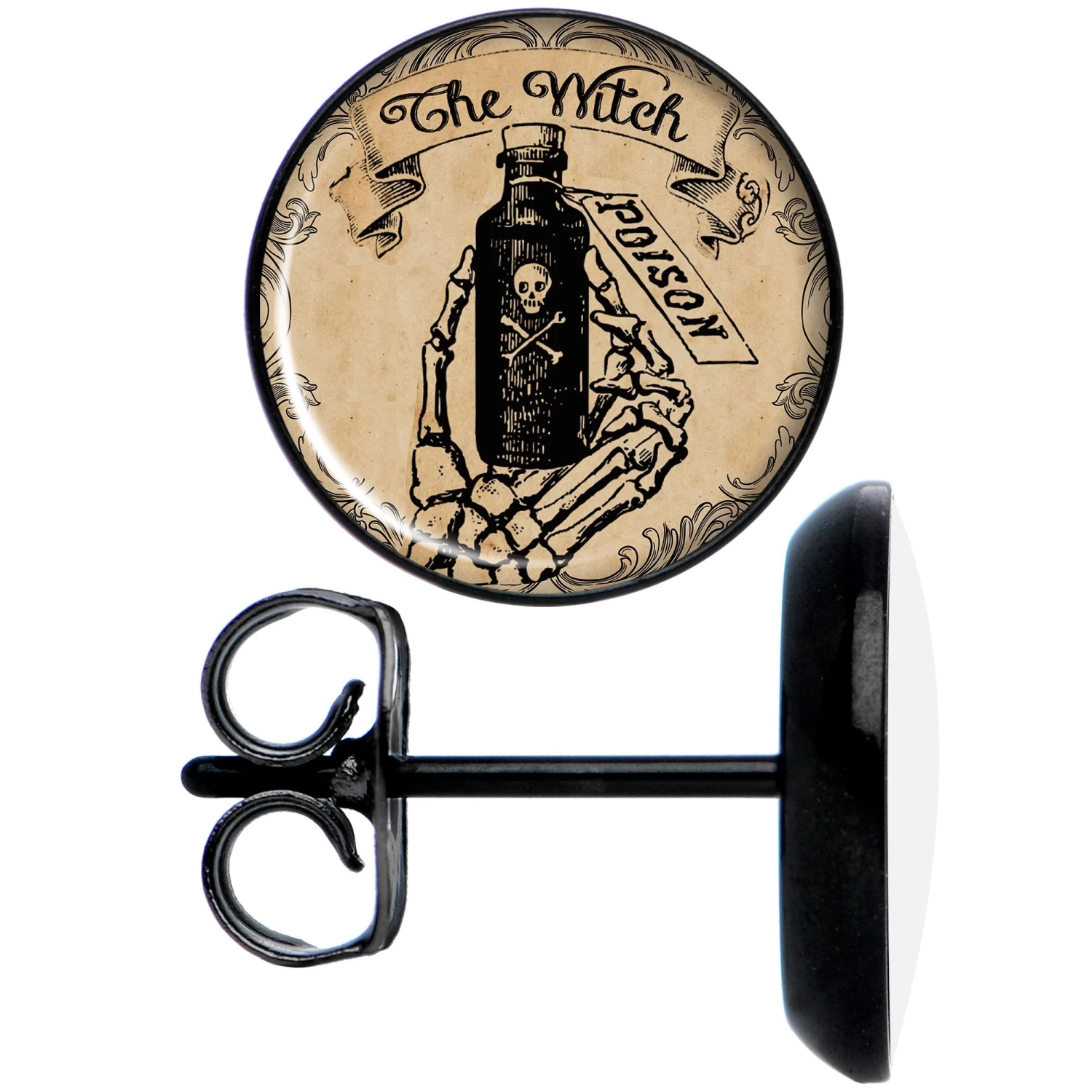 Witches Brew Poison Potion Halloween Black Stud Earrings 2 Witches Brew Poison Potion Halloween Black Stud Earrings - Image 2