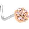 1/4 Clear CZ Gem Rose Gold Tone Cute Cluster L Shaped Nose Ring