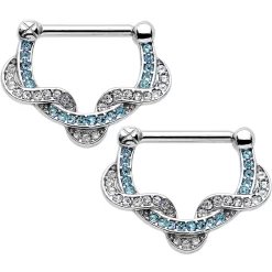 Gaby 14 Gauge 3/8 Aqua Gem Twist Of Love Nipple Clicker Set