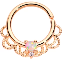 16 Gauge 5/16 White Faux Opal Rose Gold Plated Seamless Circular Ring