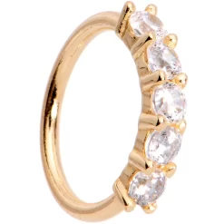 18 Gauge 1/4 Clear CZ Gem 14kt Yellow Gold Seamless Circular Ring
